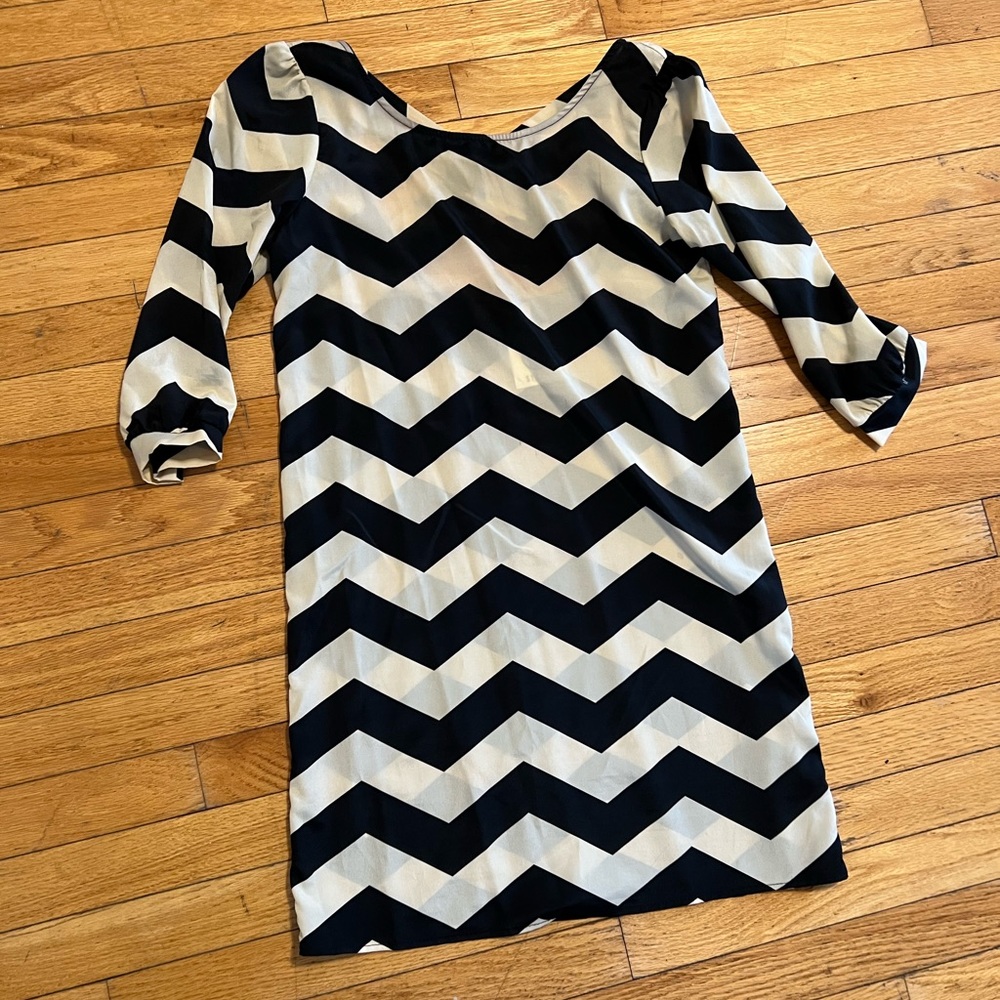 Semi-sheer black and cream striped mini dress! Never worn - size small!